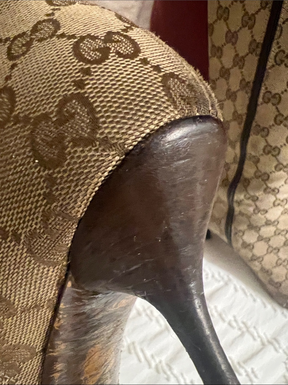 GUCCI Beige GG Canvas Knee-High Logo Heeled Boots - Picture 7 of 8